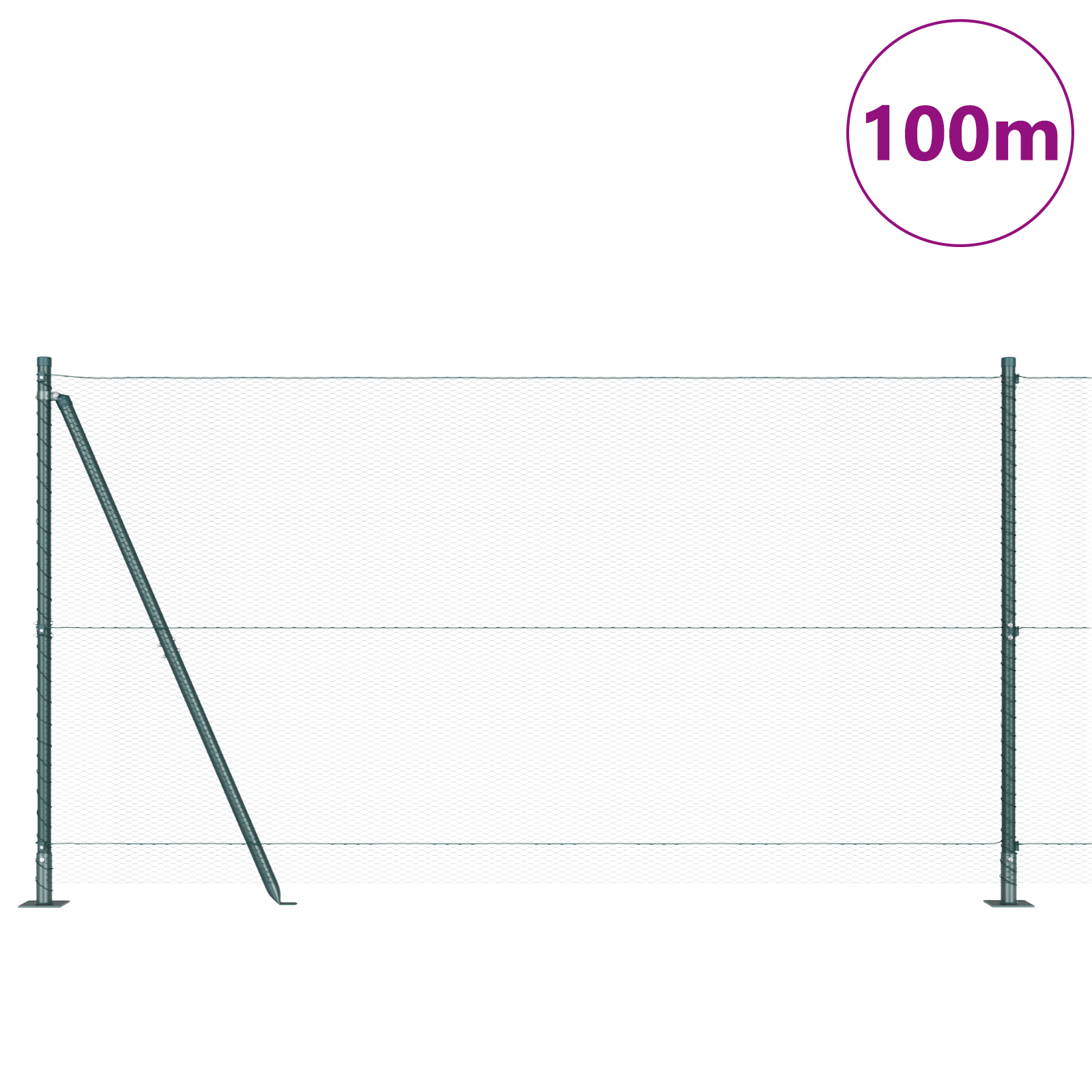 Gard hexagonal Verde 1.2x100 m Oțel, Stâlpi de gard cu plăci de bază 13 buc Ø32mm 68.5cm Oțel galvanizat GartenMobel Dekor