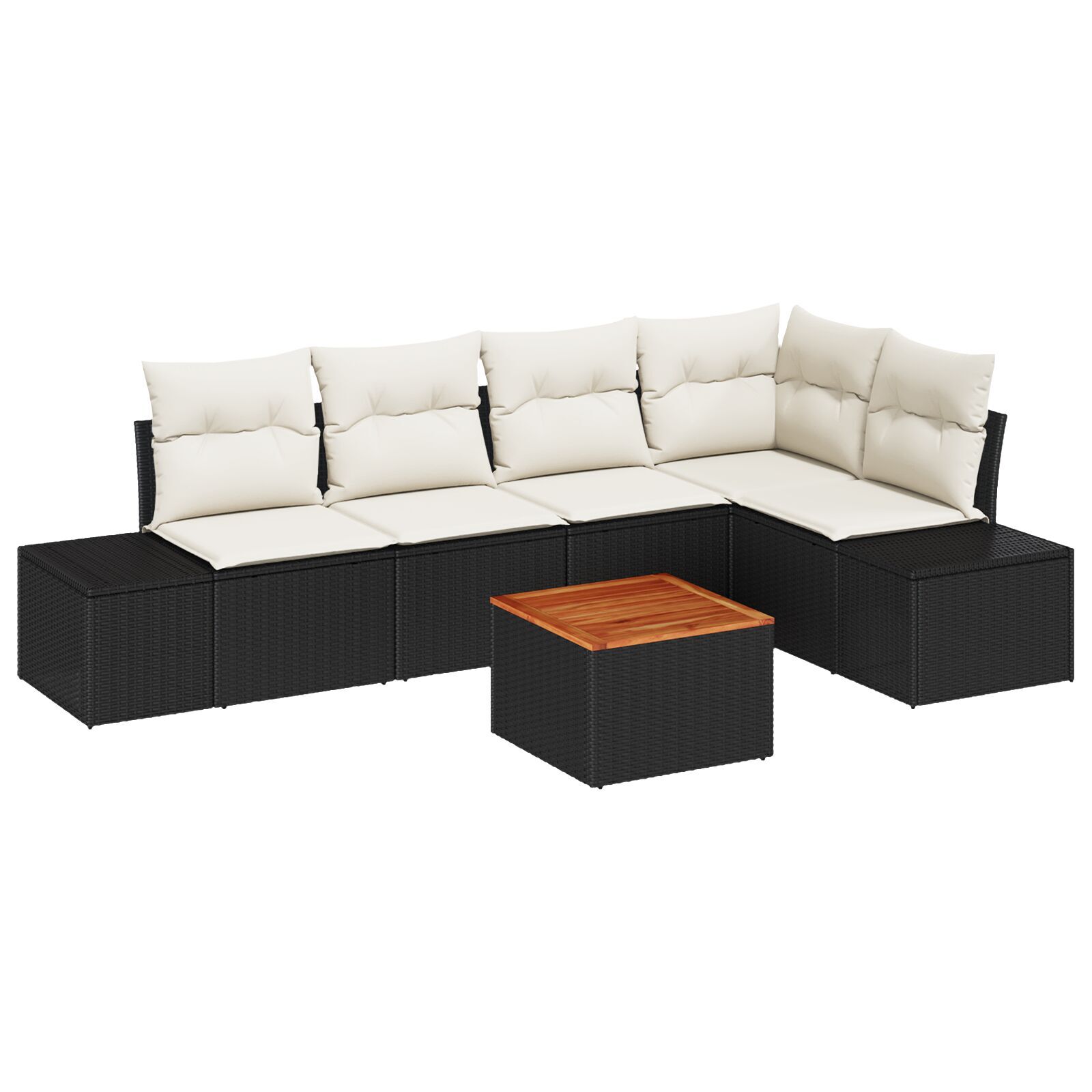 Set Sofa Grădină cu Perne Negre Poliratan Acacia GartenMobel Dekor