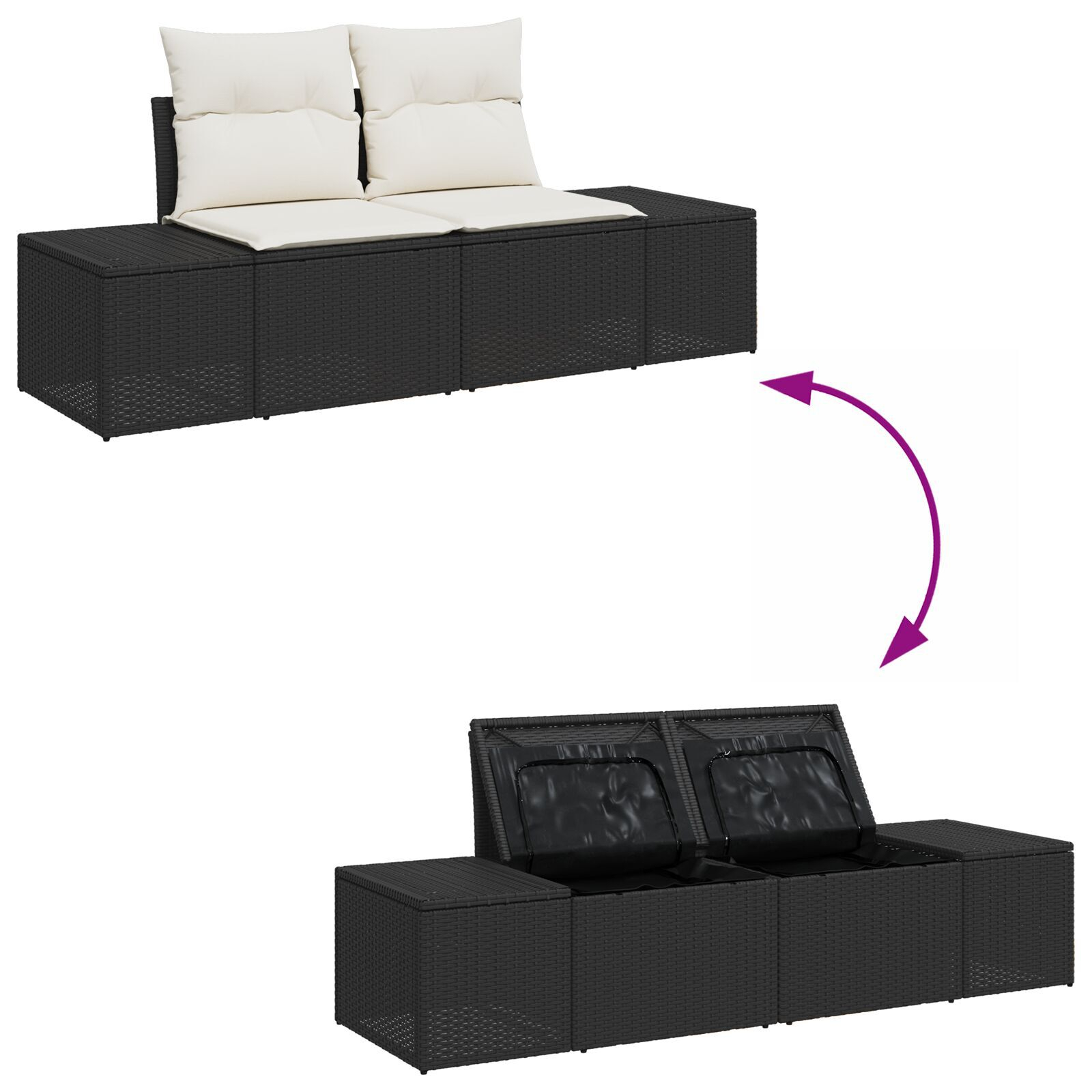 Set Sofa Grădină cu Perne Negre Poliratan Acacia GartenMobel Dekor