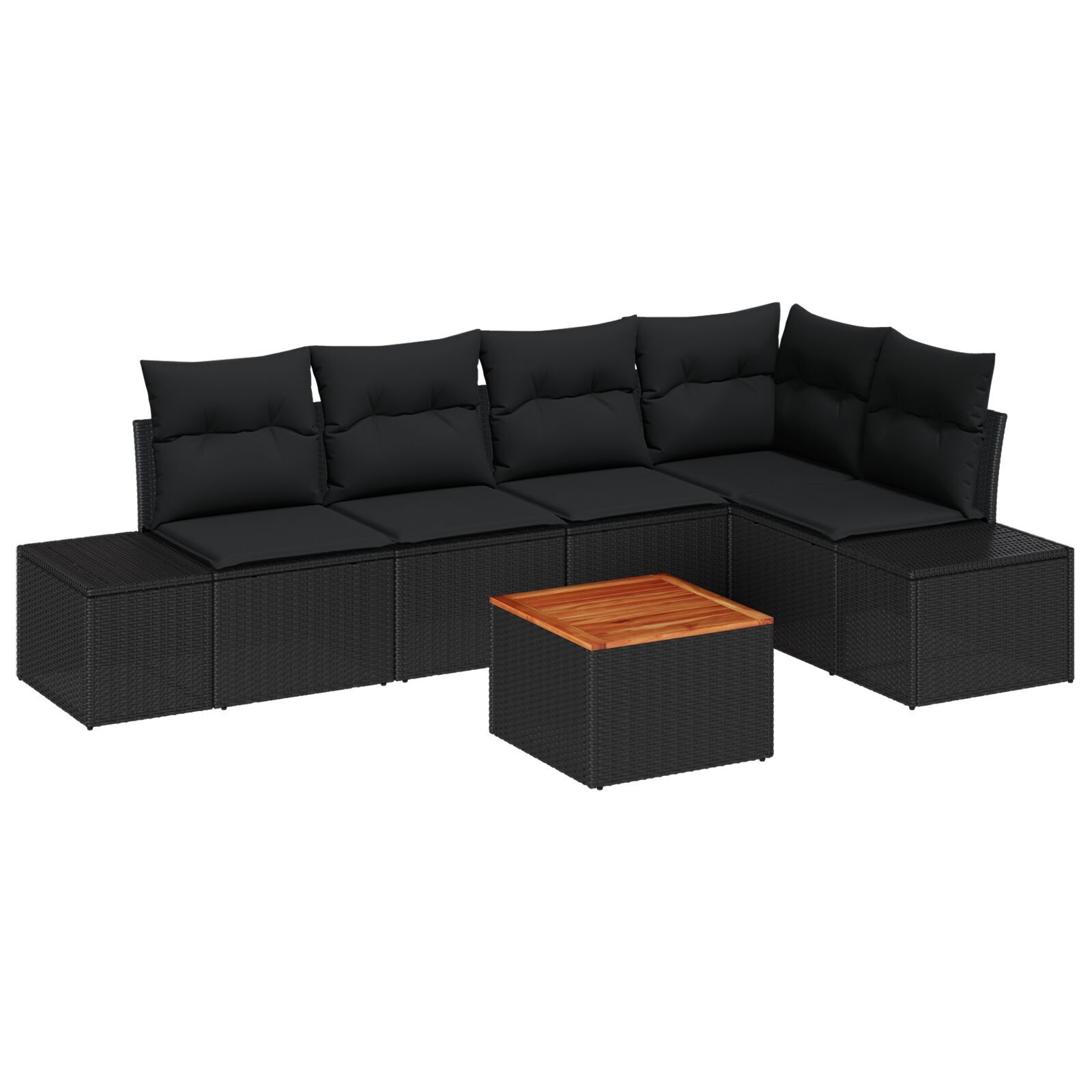 Set de sofa de grădină cu 6 piese și perne negre din poliratan și lemn de acacia GartenMobel Dekor