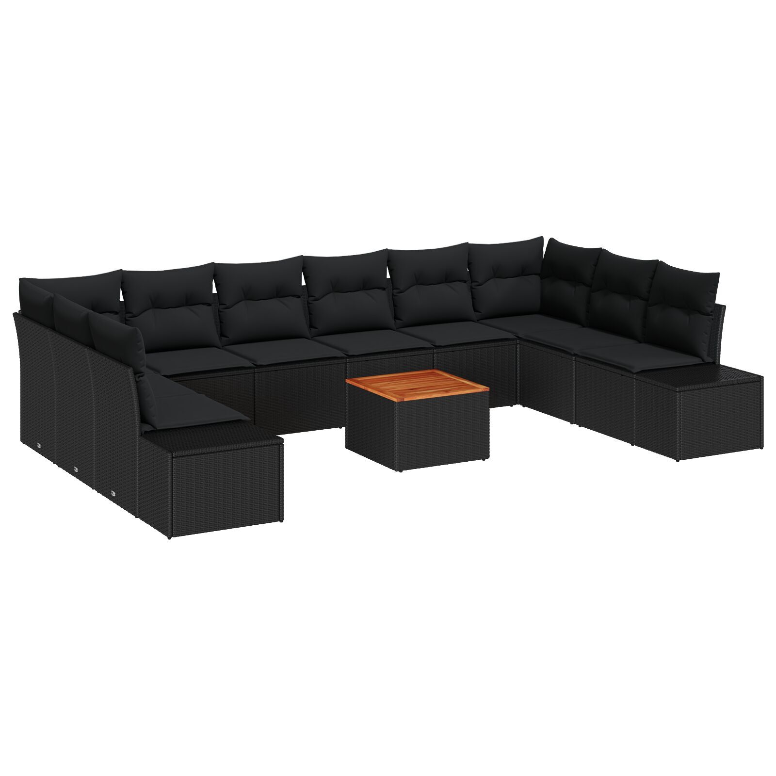 Set de Sofa de 11 Piese pentru Grădină cu Perne Negru Poli Ratan Acacia GartenMobel Dekor