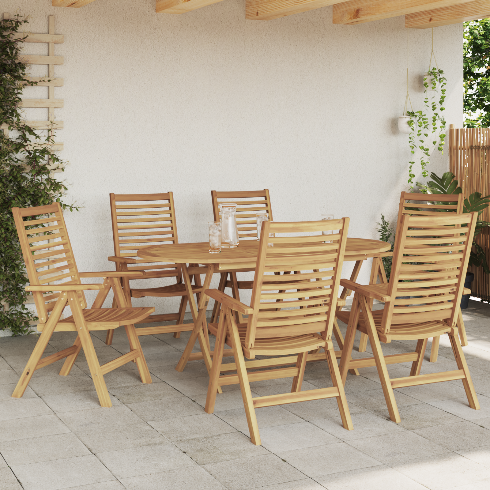 Set de dining pliabil 7 piese lemn solid tec , Scaune grădină  2 buc lemn solid tec GartenMobel Dekor