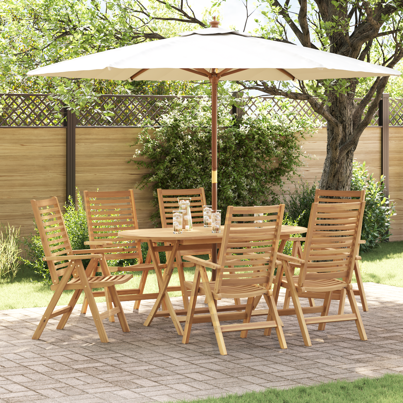 Set de dining pliabil 7 piese lemn solid tec , Scaune grădină  2 buc lemn solid tec GartenMobel Dekor