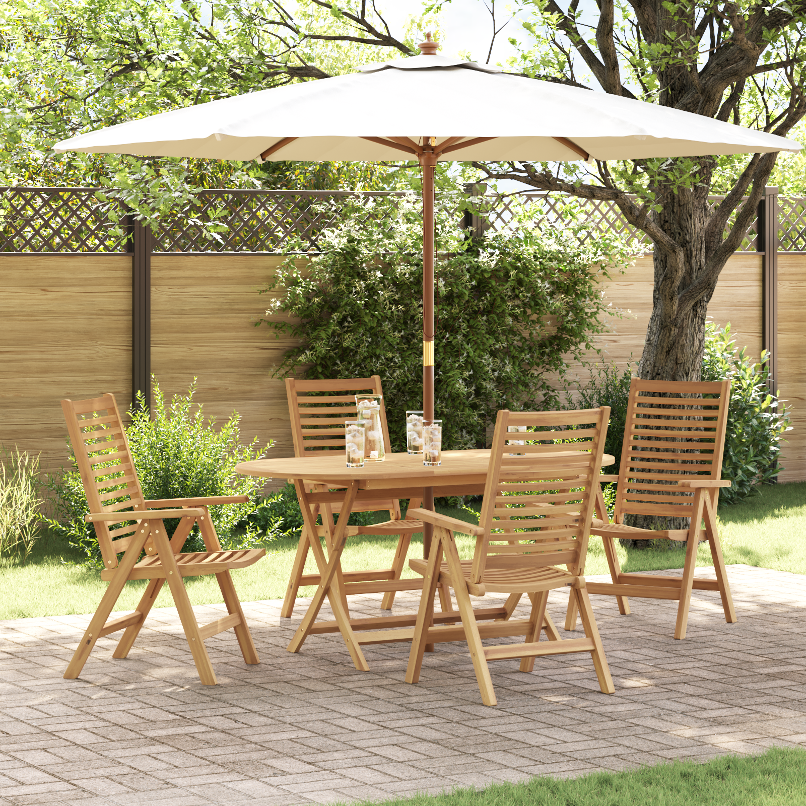 Set de dining pliabil de 5 piese din lemn solid de tec , Scaune de grădină  2 bucati din lemn solid de tec GartenMobel Dekor