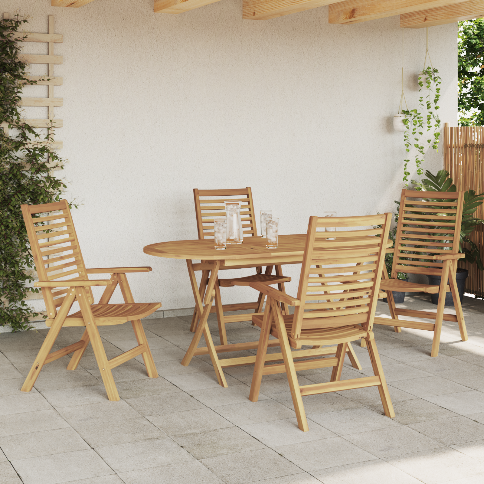 Set de dining pliabil de 5 piese din lemn solid de tec , Scaune de grădină  2 bucati din lemn solid de tec GartenMobel Dekor