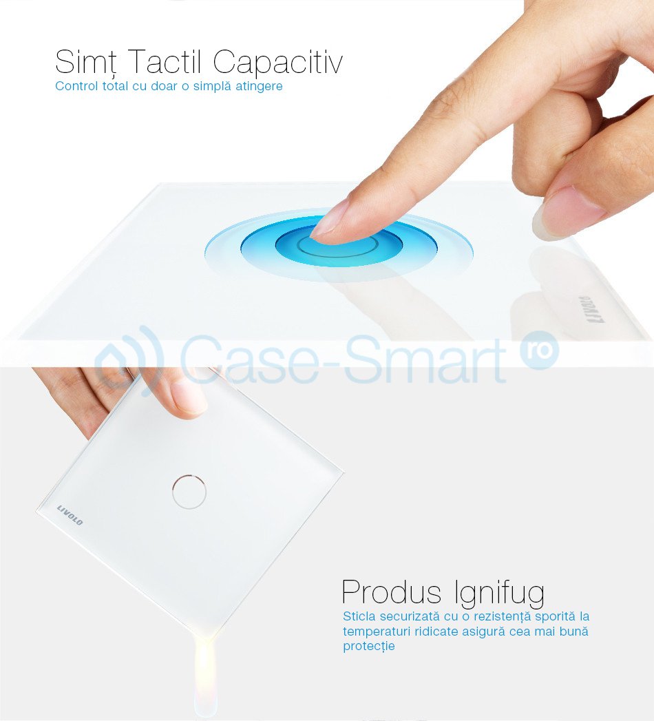 Panou intrerupator simplu cu touch Livolo din sticla SmartElectro IntelligentHouse