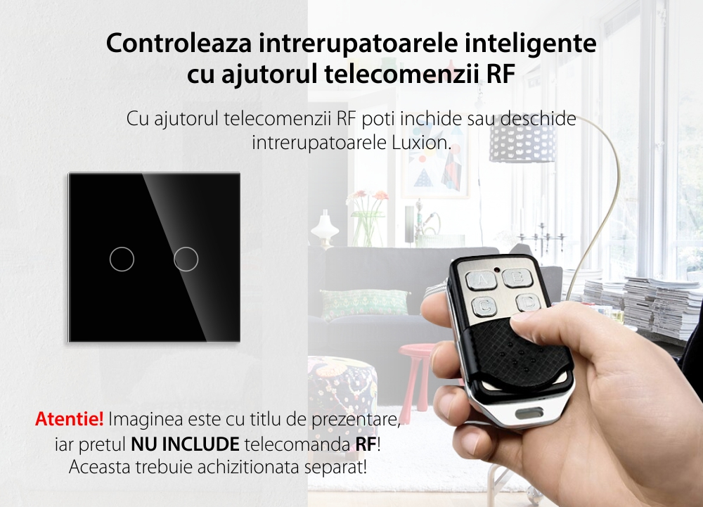 Intrerupator Dublu Cap Scara cu Touch din Sticla LUXION, RF433 SmartElectro IntelligentHouse
