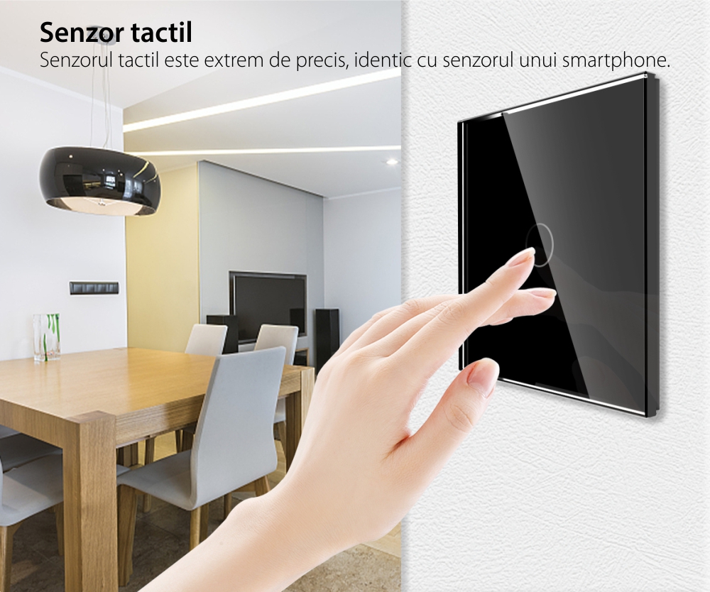 Intrerupator Simplu Cap Scara / Cruce RF433 cu Touch din Sticla LUXION SmartElectro IntelligentHouse