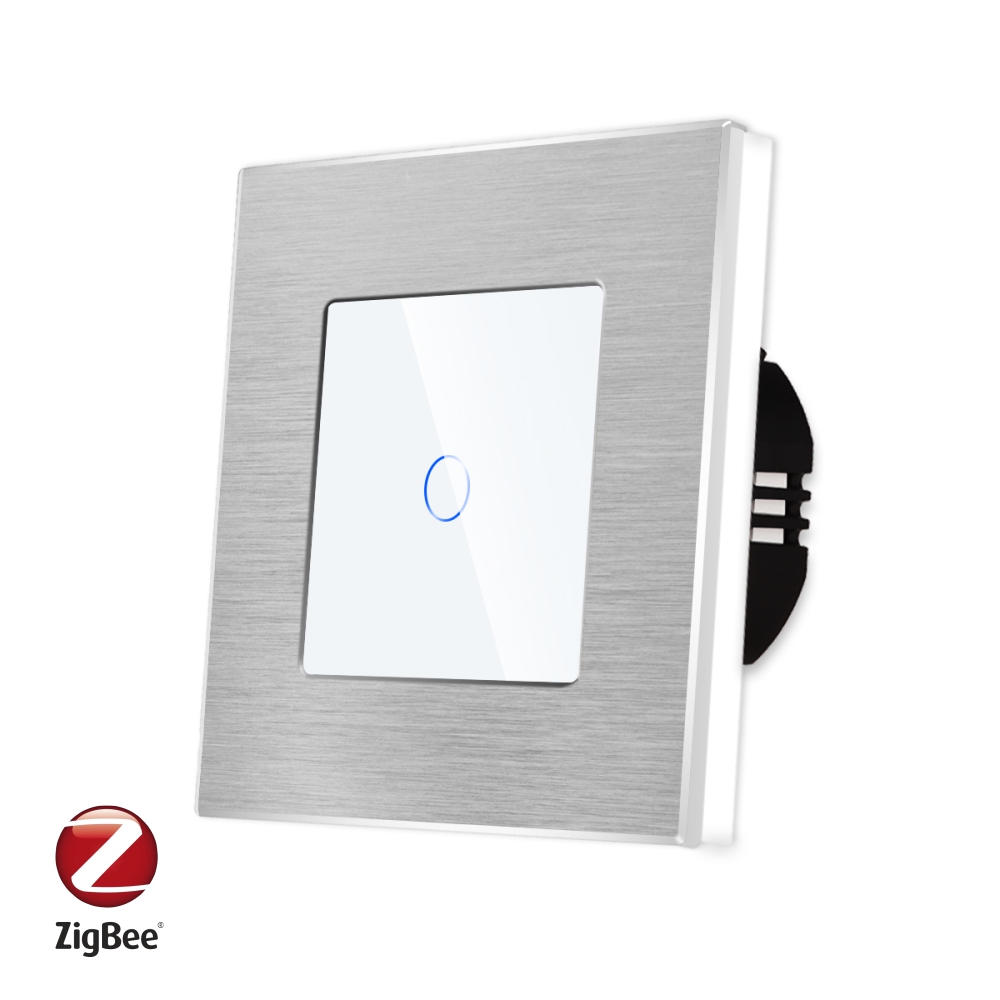 Intrerupator Simplu cu Touch din Sticla si Rama de Aluminiu LUXION, protocol Zigbee SmartElectro IntelligentHouse