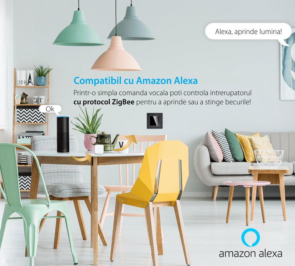 Intrerupator Simplu cu Touch din Sticla si Rama de Aluminiu LUXION, protocol Zigbee SmartElectro IntelligentHouse