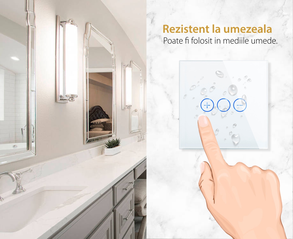 Intrerupator Simplu cu Variator cu Touch din Sticla LUXION, protocol Zigbee SmartElectro IntelligentHouse