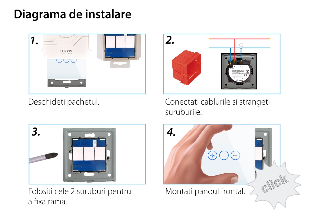Intrerupator Simplu cu Variator cu Touch din Sticla LUXION, protocol Zigbee SmartElectro IntelligentHouse
