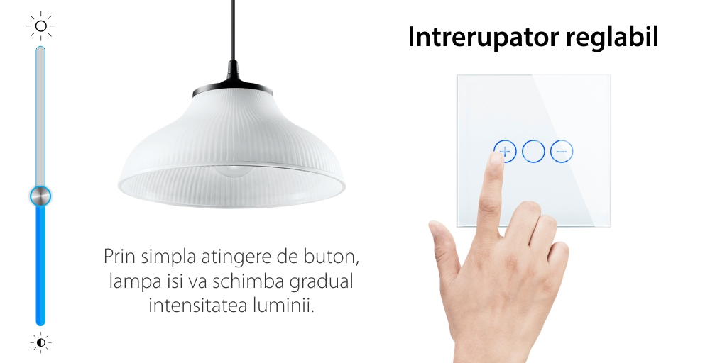 Intrerupator Simplu cu Variator cu Touch din Sticla LUXION, protocol Zigbee SmartElectro IntelligentHouse