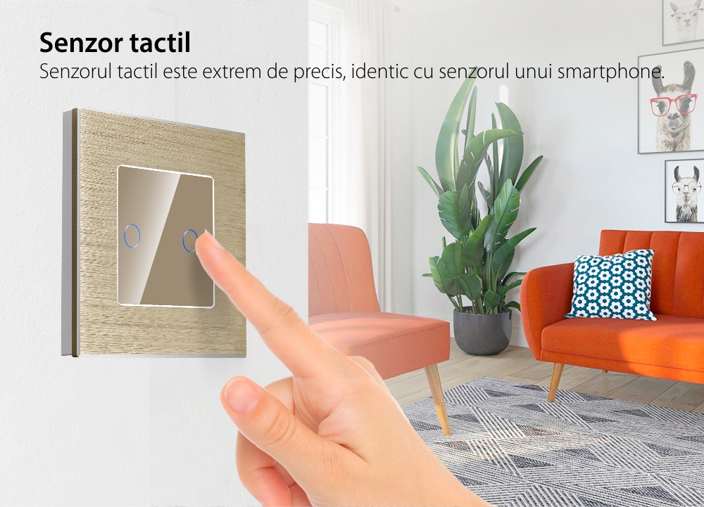 Intrerupator Dublu Cap Scara / Cruce cu Touch din Sticla si Rama de Aluminiu LUXION, RF433 SmartElectro IntelligentHouse