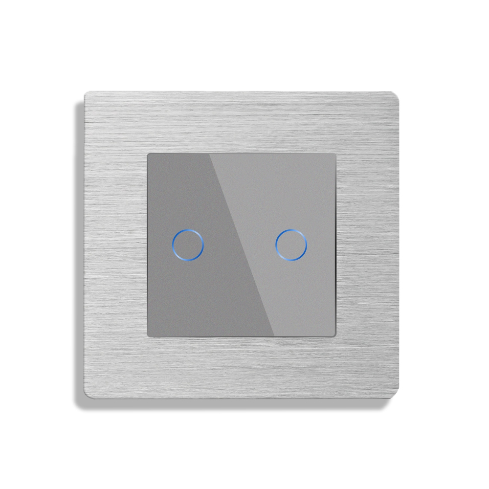Intrerupator Dublu Cap Scara / Cruce cu Touch din Sticla si Rama de Aluminiu LUXION, RF433 SmartElectro IntelligentHouse