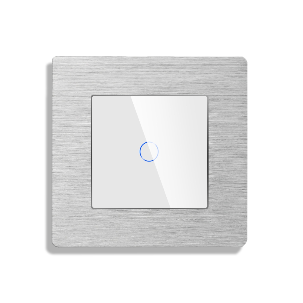 Intrerupator Simplu Cap Scara / Cruce cu Touch din Sticla si Rama de Aluminiu LUXION, RF433 SmartElectro IntelligentHouse