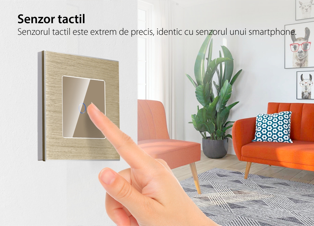 Intrerupator Simplu Cap Scara / Cruce cu Touch din Sticla si Rama de Aluminiu LUXION, RF433 SmartElectro IntelligentHouse