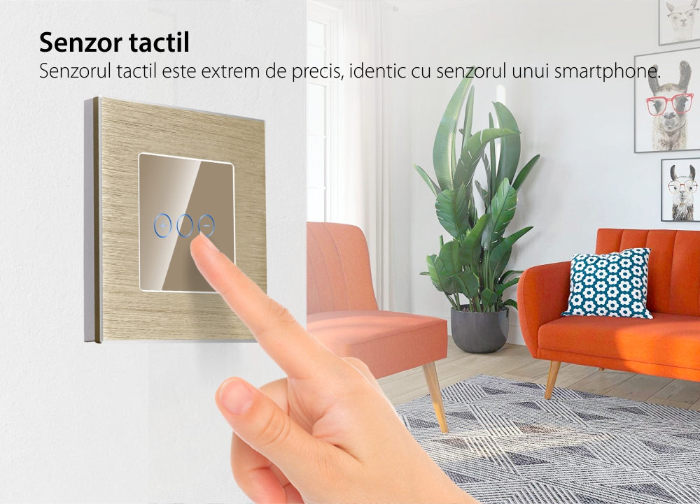 Intrerupator Simplu cu Variator cu Touch din Sticla si Rama de Aluminiu LUXION, protocol Zigbee SmartElectro IntelligentHouse