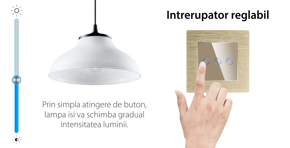 Intrerupator Simplu cu Variator cu Touch din Sticla si Rama de Aluminiu LUXION, protocol Zigbee SmartElectro IntelligentHouse