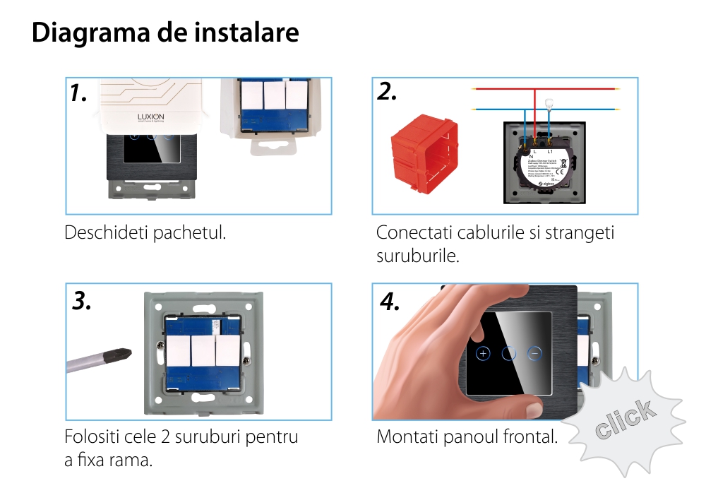 Intrerupator Simplu cu Variator cu Touch din Sticla si Rama de Aluminiu LUXION, protocol Zigbee SmartElectro IntelligentHouse