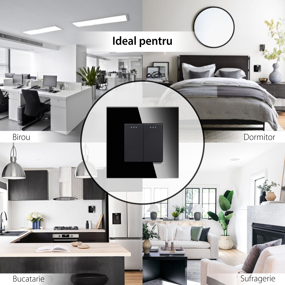 Intrerupator Dublu Cap Scara Mecanic LUXION cu Rama din Sticla SmartElectro IntelligentHouse