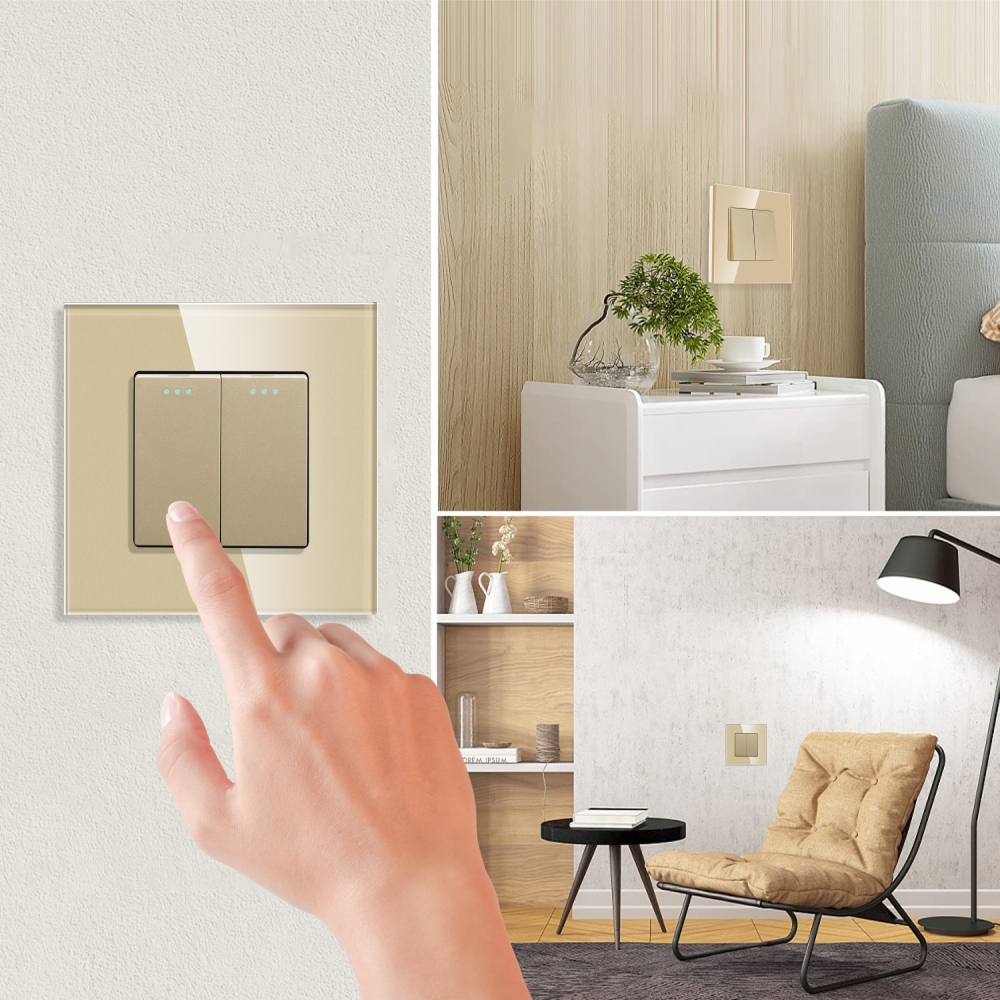 Intrerupator Dublu Cap Scara Mecanic LUXION cu Rama din Sticla SmartElectro IntelligentHouse