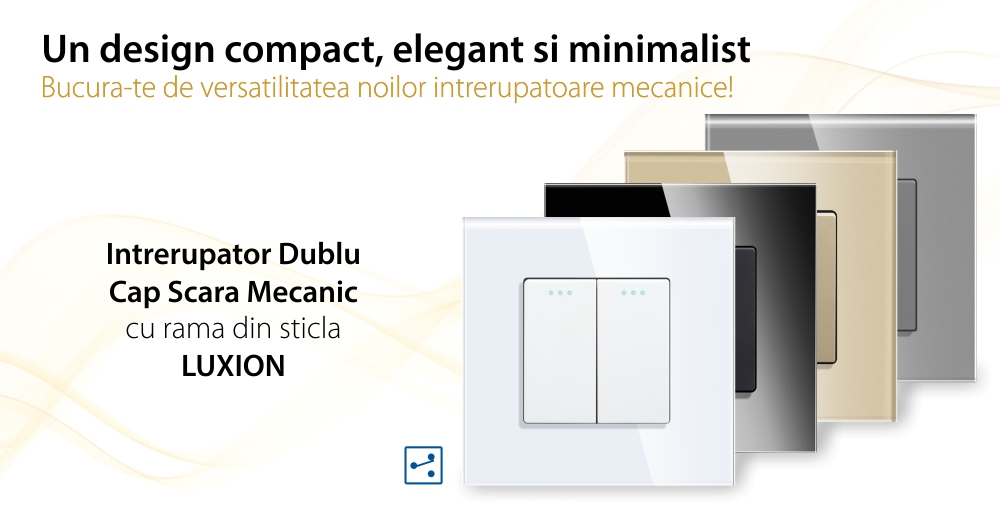 Intrerupator Dublu Cap Scara Mecanic LUXION cu Rama din Sticla SmartElectro IntelligentHouse