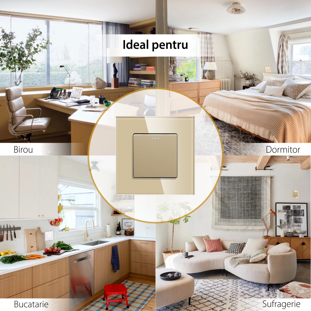 Intrerupator Simplu Cap Cruce Mecanic LUXION cu Rama din Sticla SmartElectro IntelligentHouse