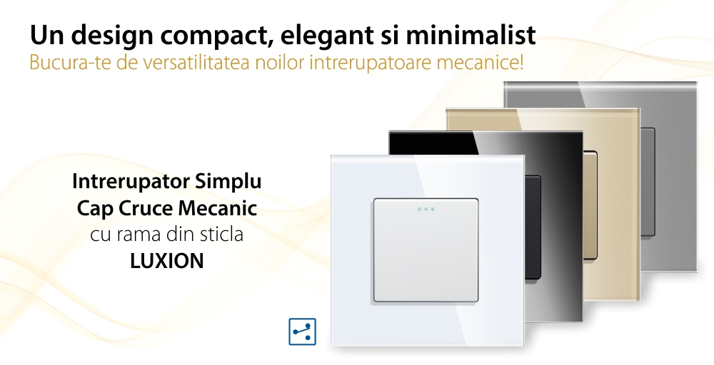 Intrerupator Simplu Cap Cruce Mecanic LUXION cu Rama din Sticla SmartElectro IntelligentHouse
