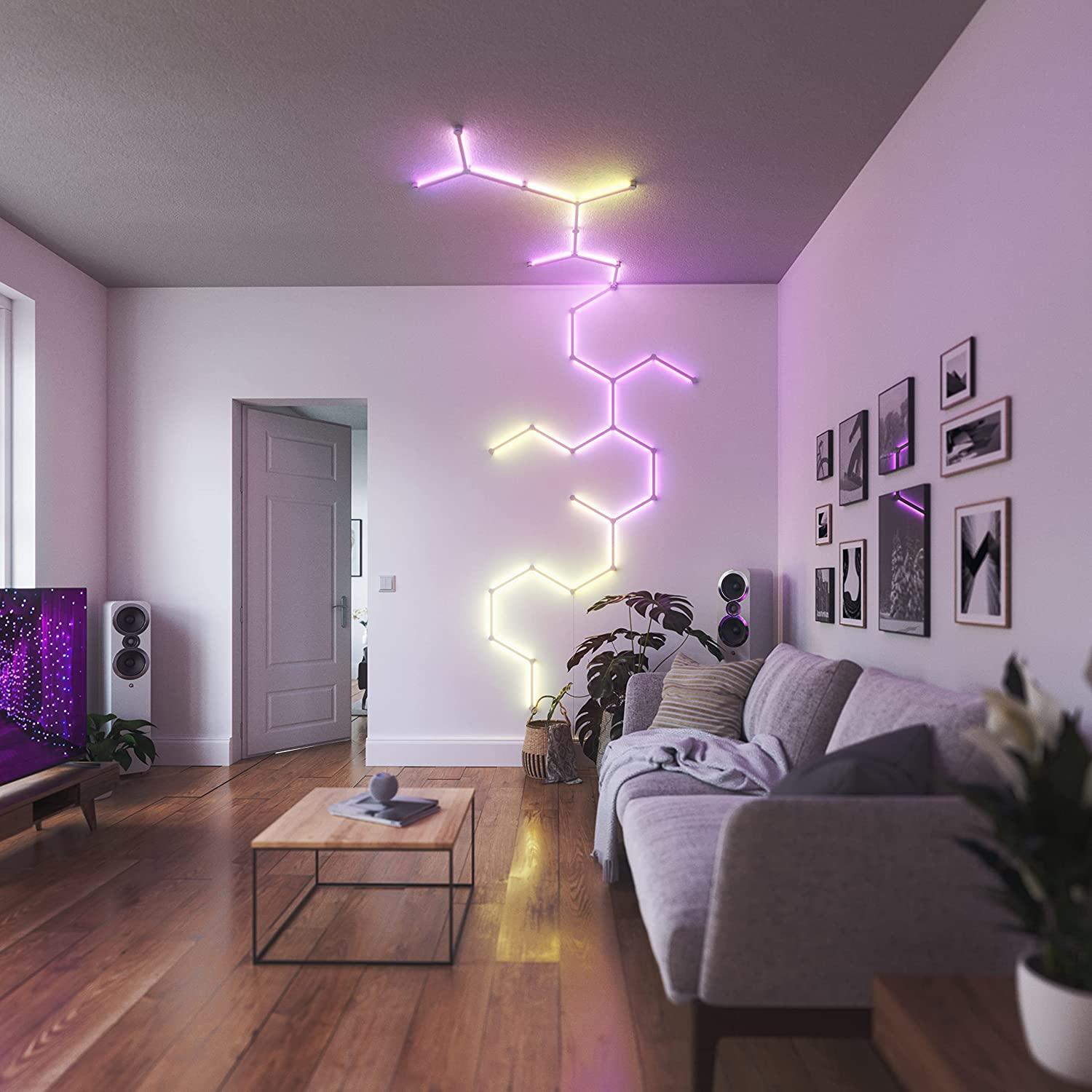 Kit 15 Panouri luminoase Nanoleaf Lines Starter Kit, Iluminare LED RGBW, Wi-Fi, Sincronizare muzica, Compatibil cu asistenti vocali SmartElectro IntelligentHouse