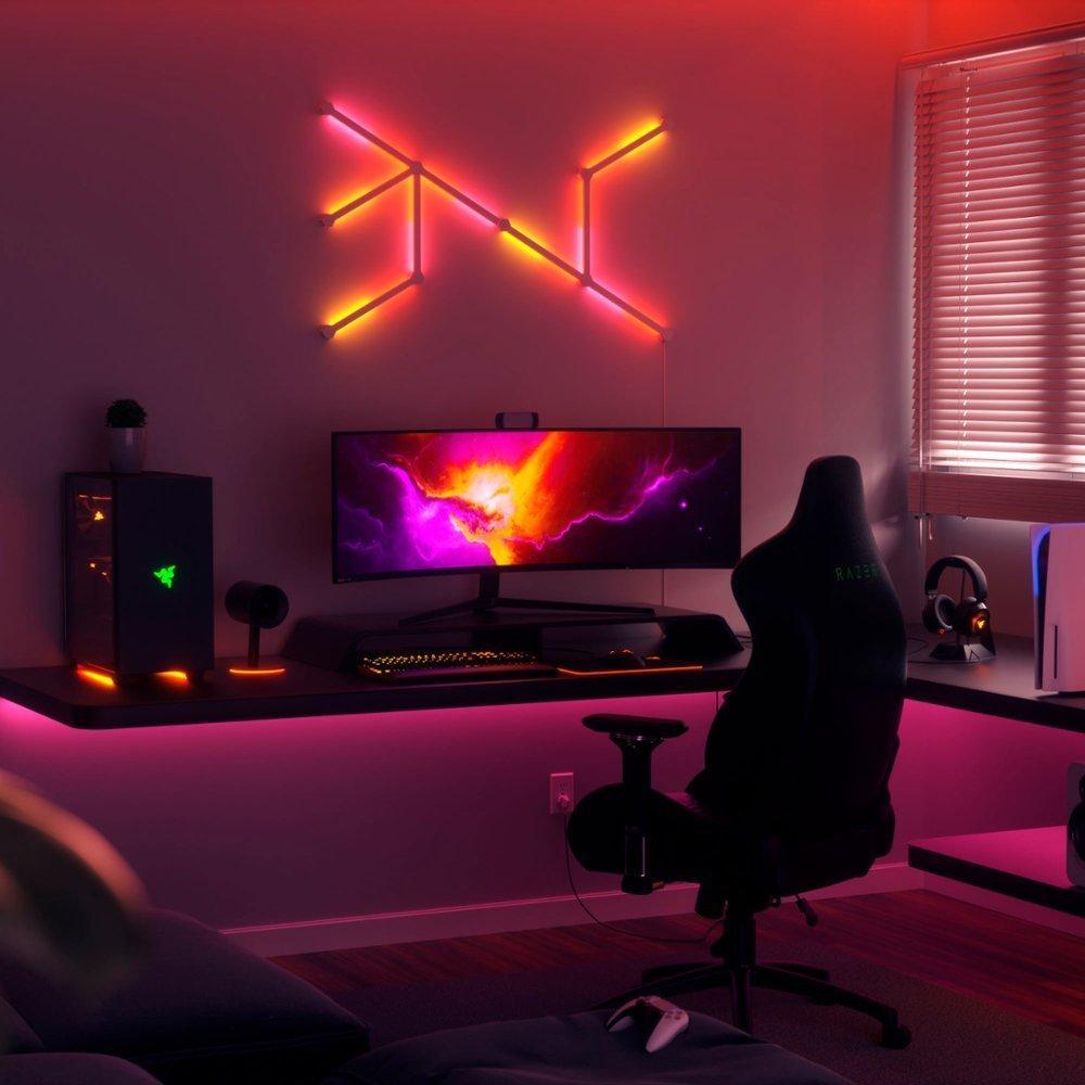 Kit 15 Panouri luminoase Nanoleaf Lines Starter Kit, Iluminare LED RGBW, Wi-Fi, Sincronizare muzica, Compatibil cu asistenti vocali SmartElectro IntelligentHouse