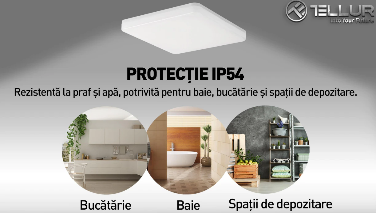 Plafoniera inteligenta LED RGB Tellur, Control vocal, 24W, Wi-Fi, 33 cm, Forma patrata SmartElectro IntelligentHouse