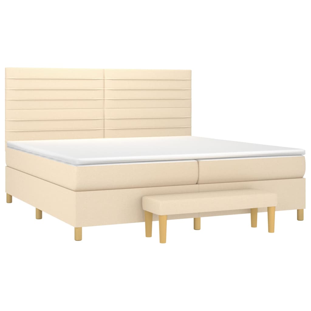 Pat box spring cu saltea, crem, 200x200 cm, textil GartenMobel Dekor