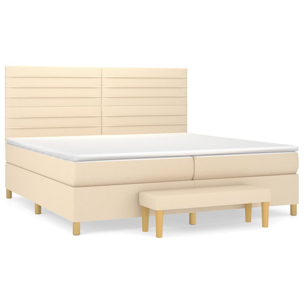 Pat box spring cu saltea, crem, 200x200 cm, textil GartenMobel Dekor