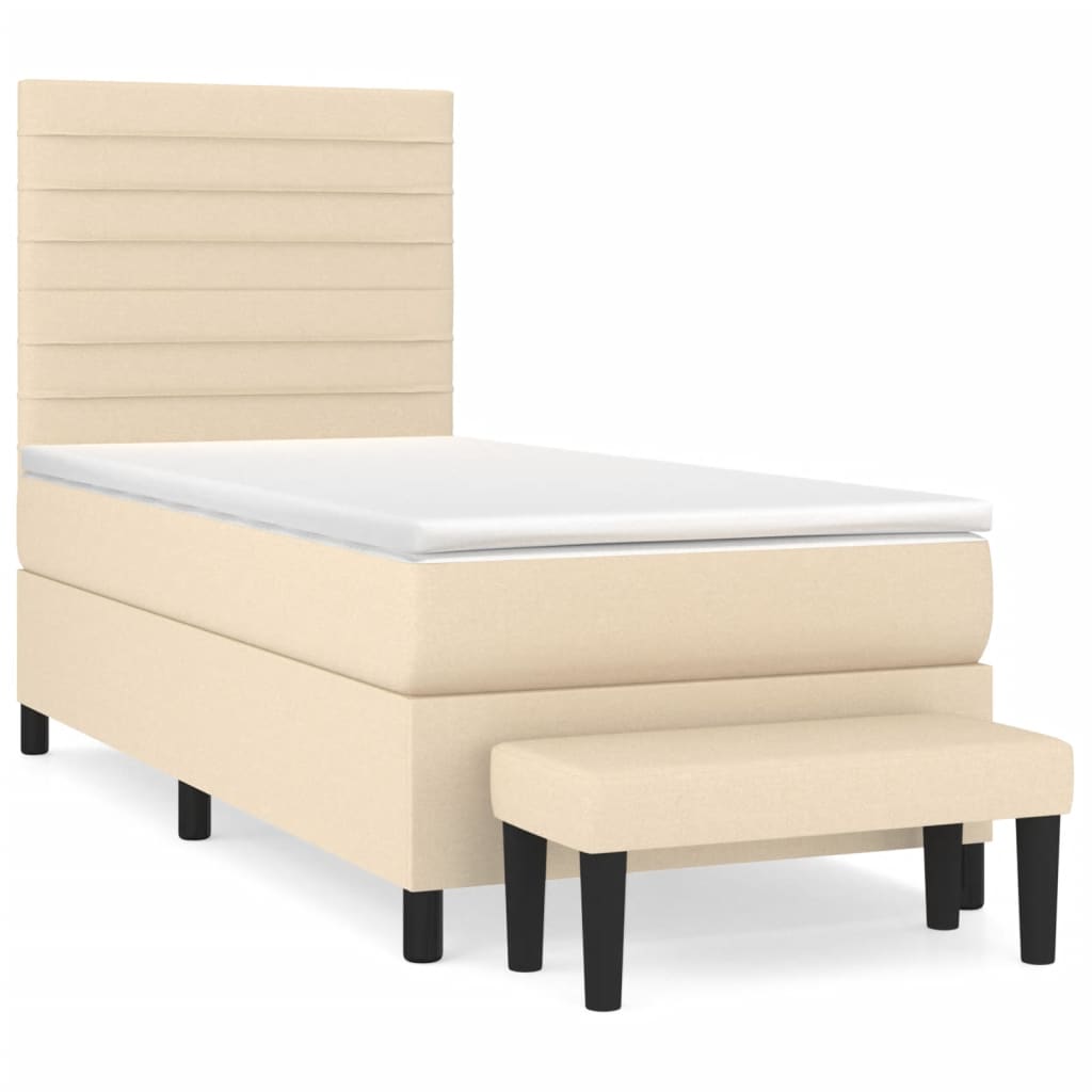 Pat box spring cu saltea, crem, 90x200 cm, textil GartenMobel Dekor