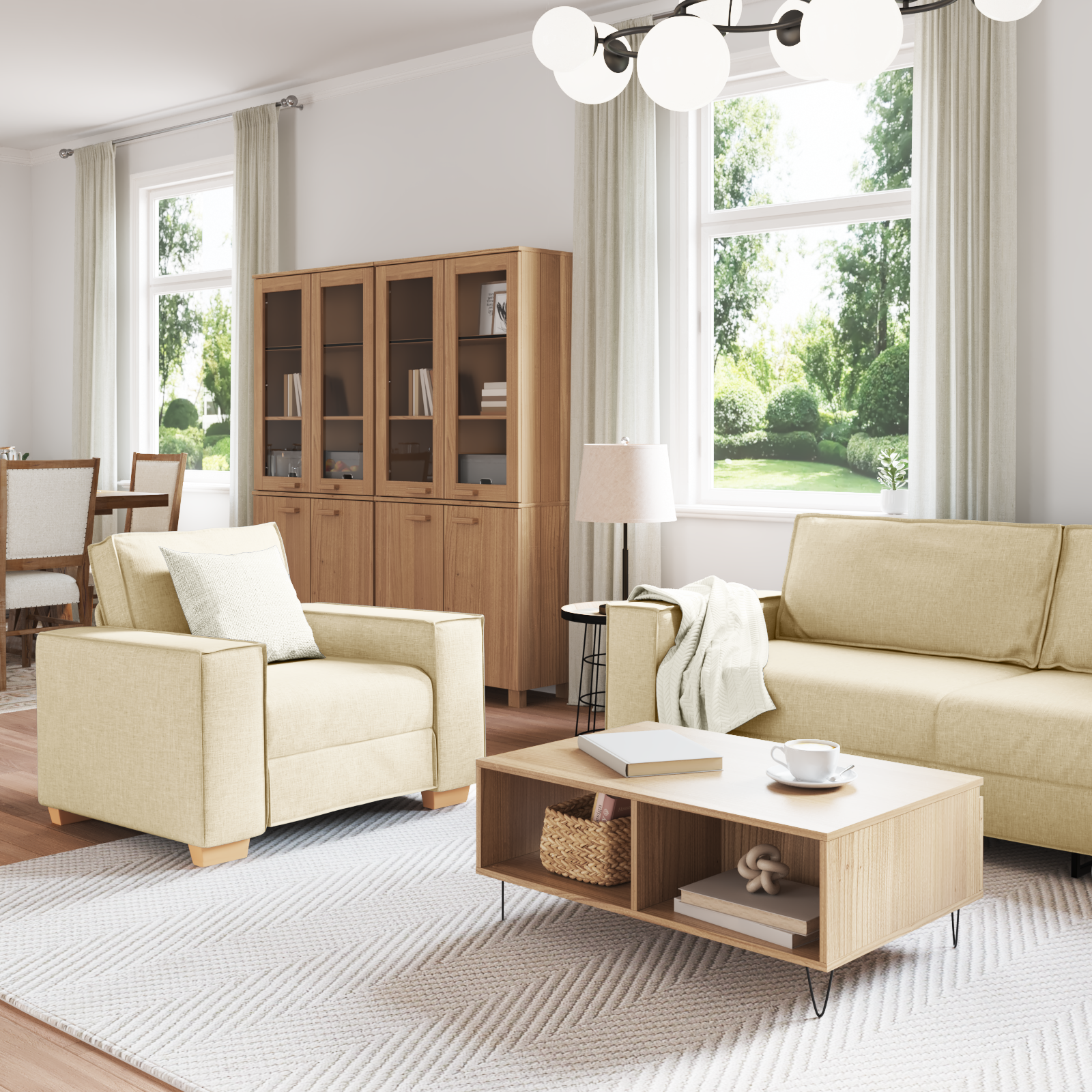 Set canapea, 3 piese, perne crem, textil GartenMobel Dekor