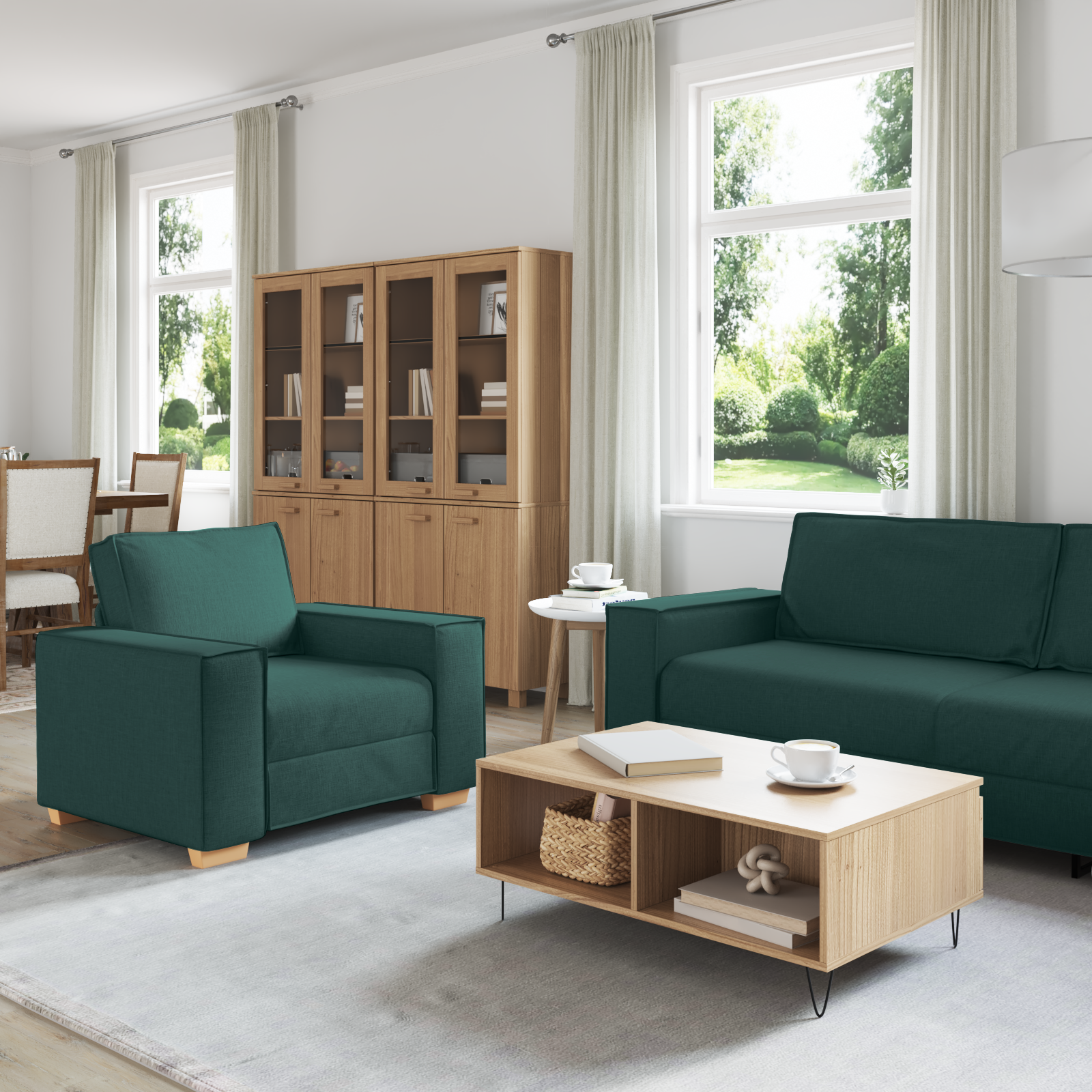 Set canapea, 3 piese, perne verde închis, textil GartenMobel Dekor