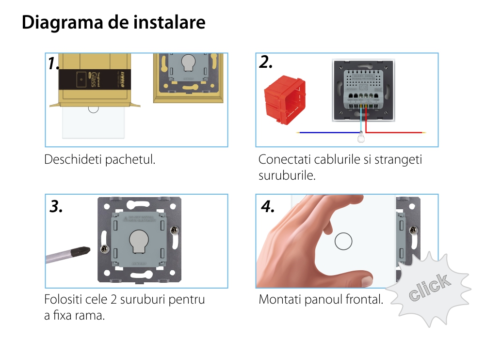 Intrerupator Simplu cu Variator LIVOLO cu Touch Din Sticla – Serie Noua SmartElectro IntelligentHouse