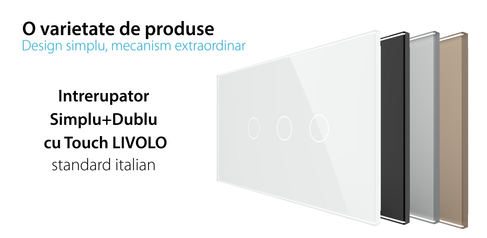 Intrerupator Simplu + Dublu cu Touch LIVOLO cu Rama Din Sticla, Standard Italian, 4M SmartElectro IntelligentHouse