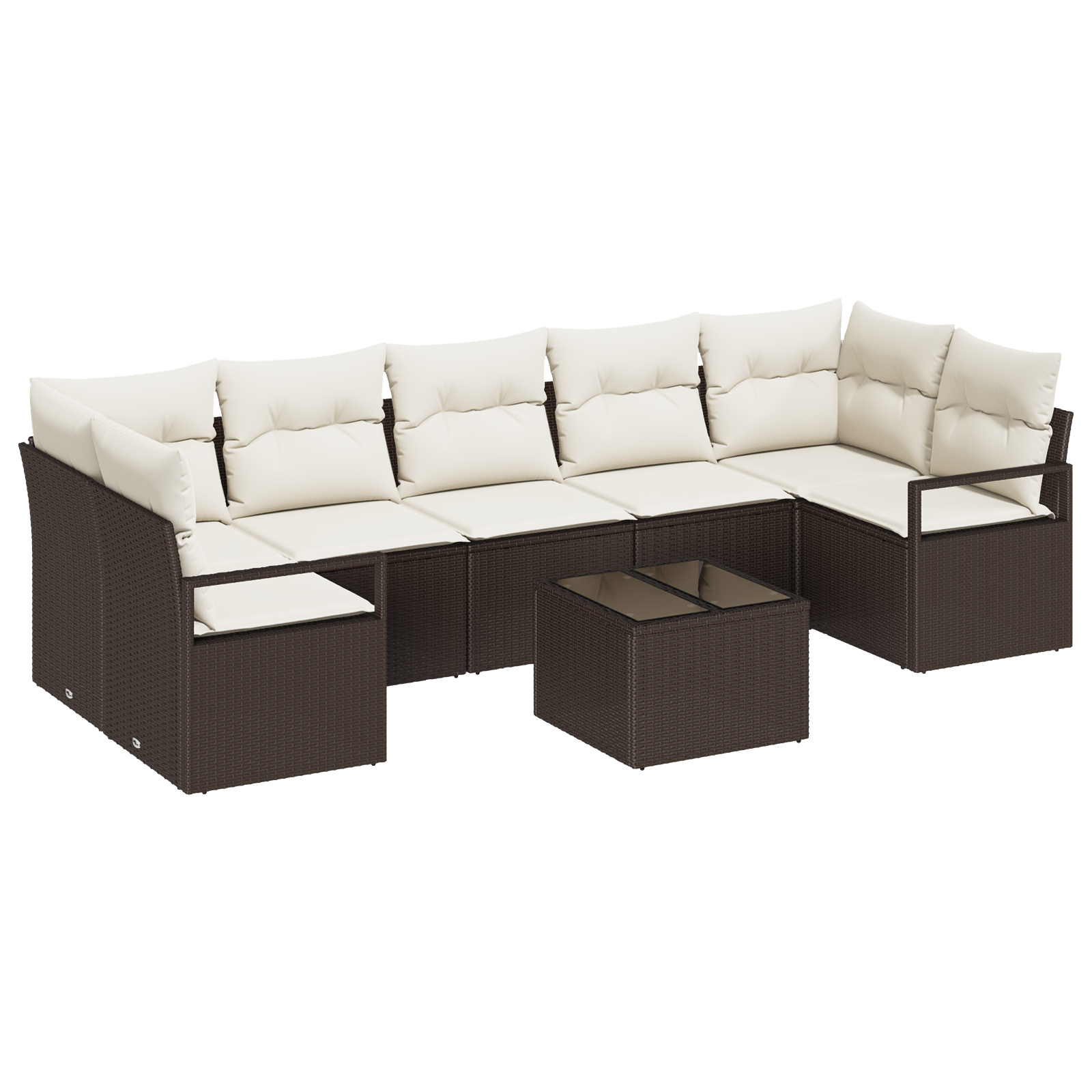 Set Sofa Grădină cu 8 Piese și Perne Maro Poli Ratan, Set Sofa pentru 2 Persoane cu Perne Maro Poli Ratan GartenMobel Dekor