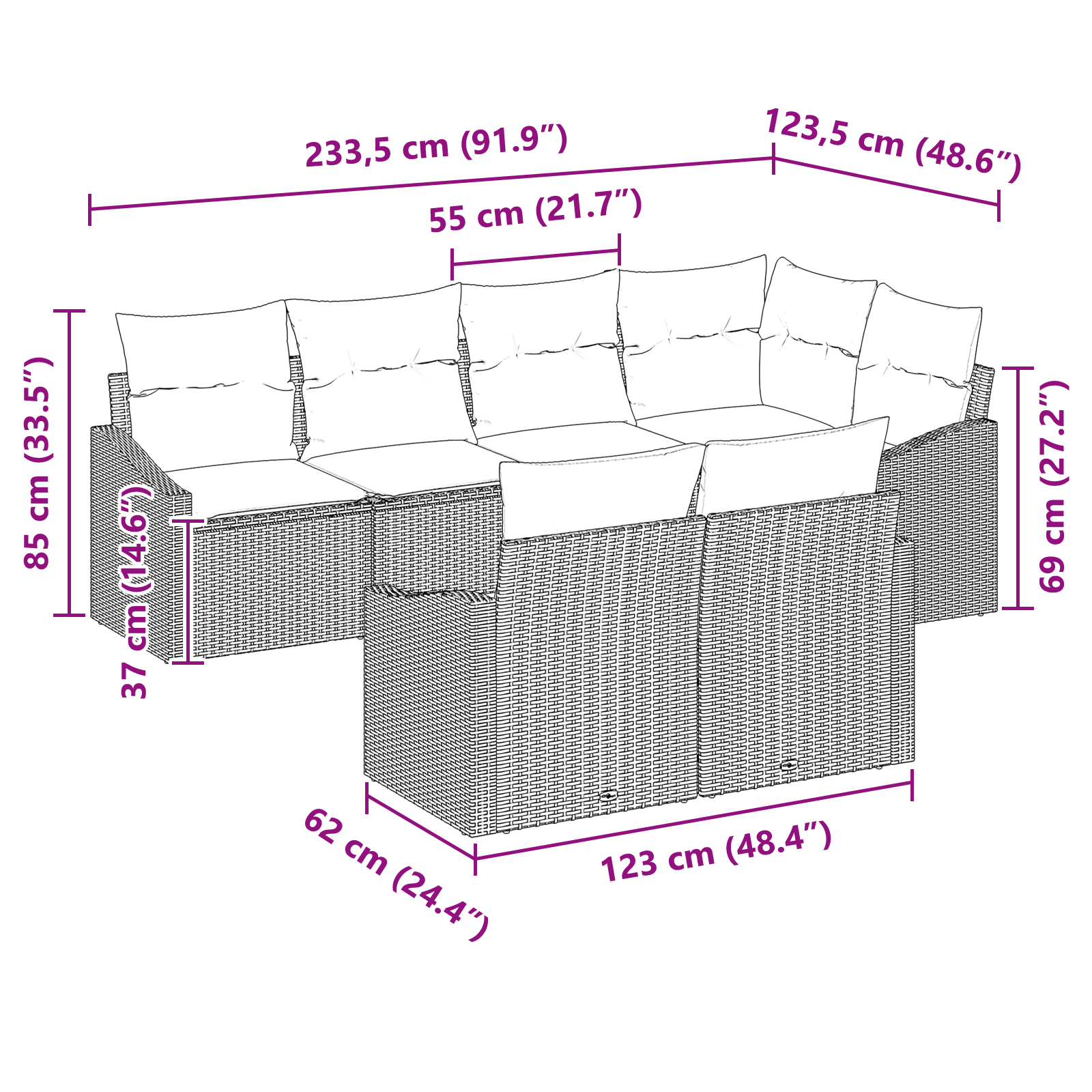 Set canapele grădină cu 7 piese perne gri deschis din ratan poli GartenMobel Dekor