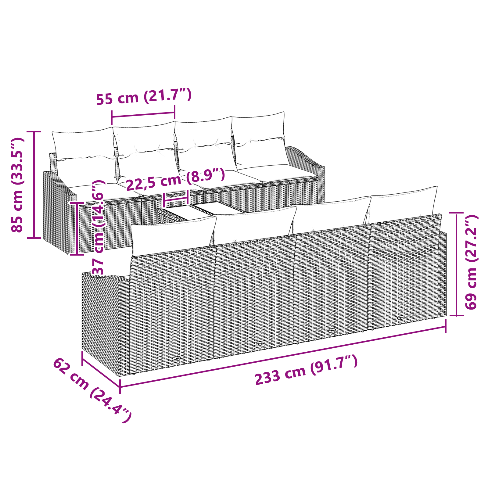 Set de Canapea Grădină cu Pernițe Marron Poliratan GartenMobel Dekor
