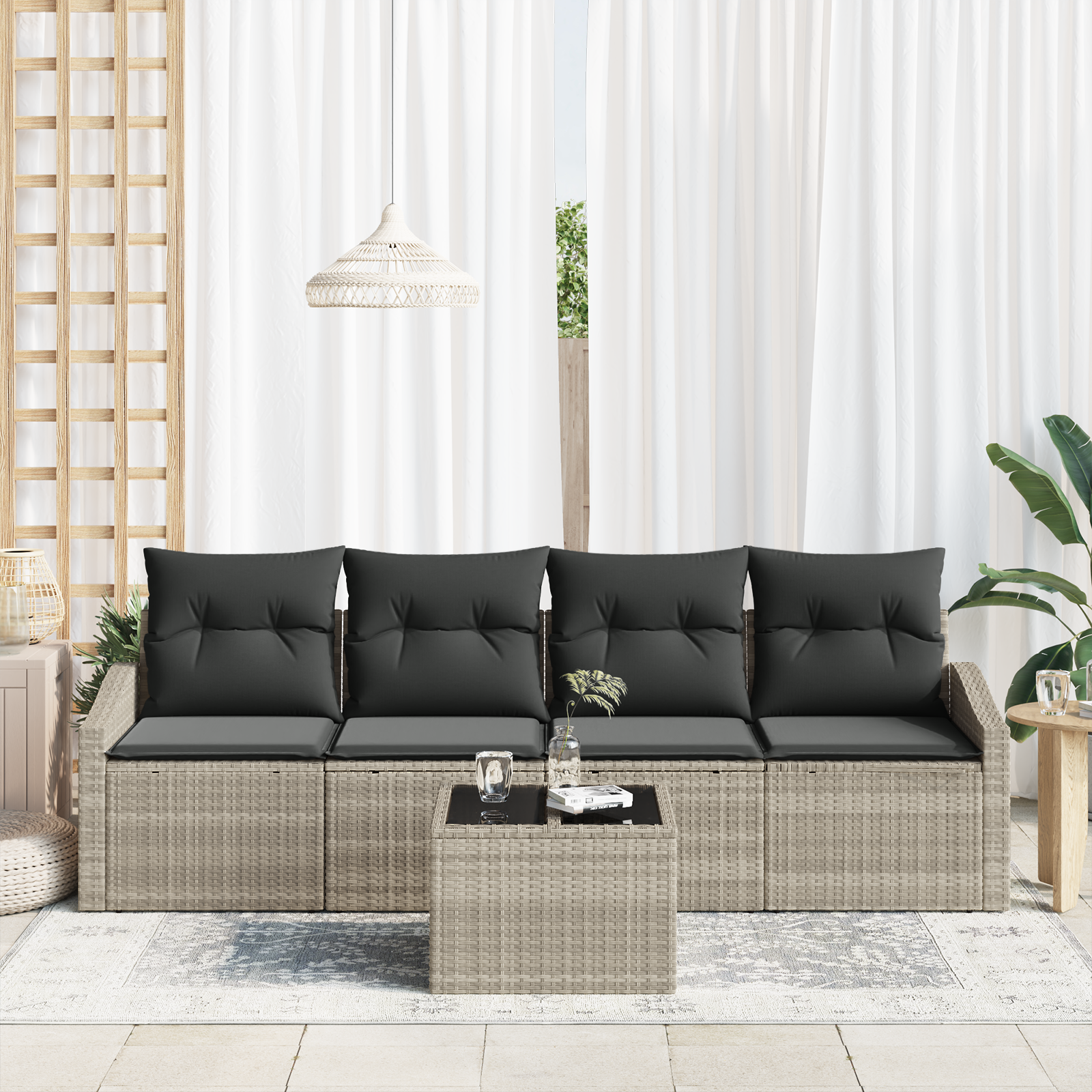 Set de Canapea de Grădină cu Perne Gri Deschis Ratan Polietilenic GartenMobel Dekor