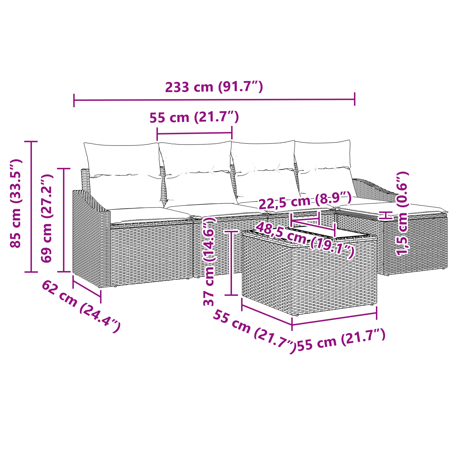 Set de Canapea de Grădină de 6 Piese cu Perne Gri Poliratan GartenMobel Dekor