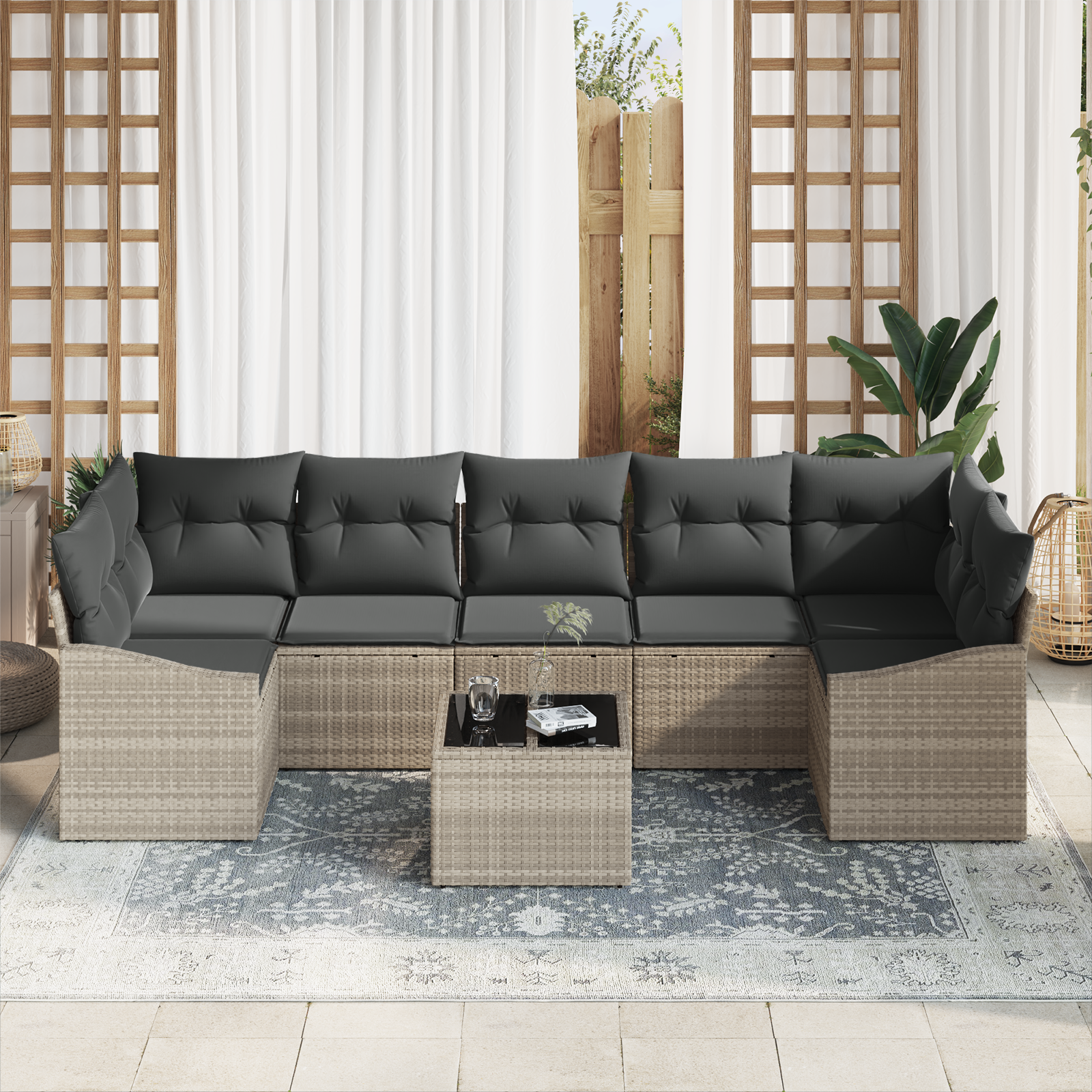 Set de Sofa de Grădină cu Perne Gri Deschis Poliratan GartenMobel Dekor