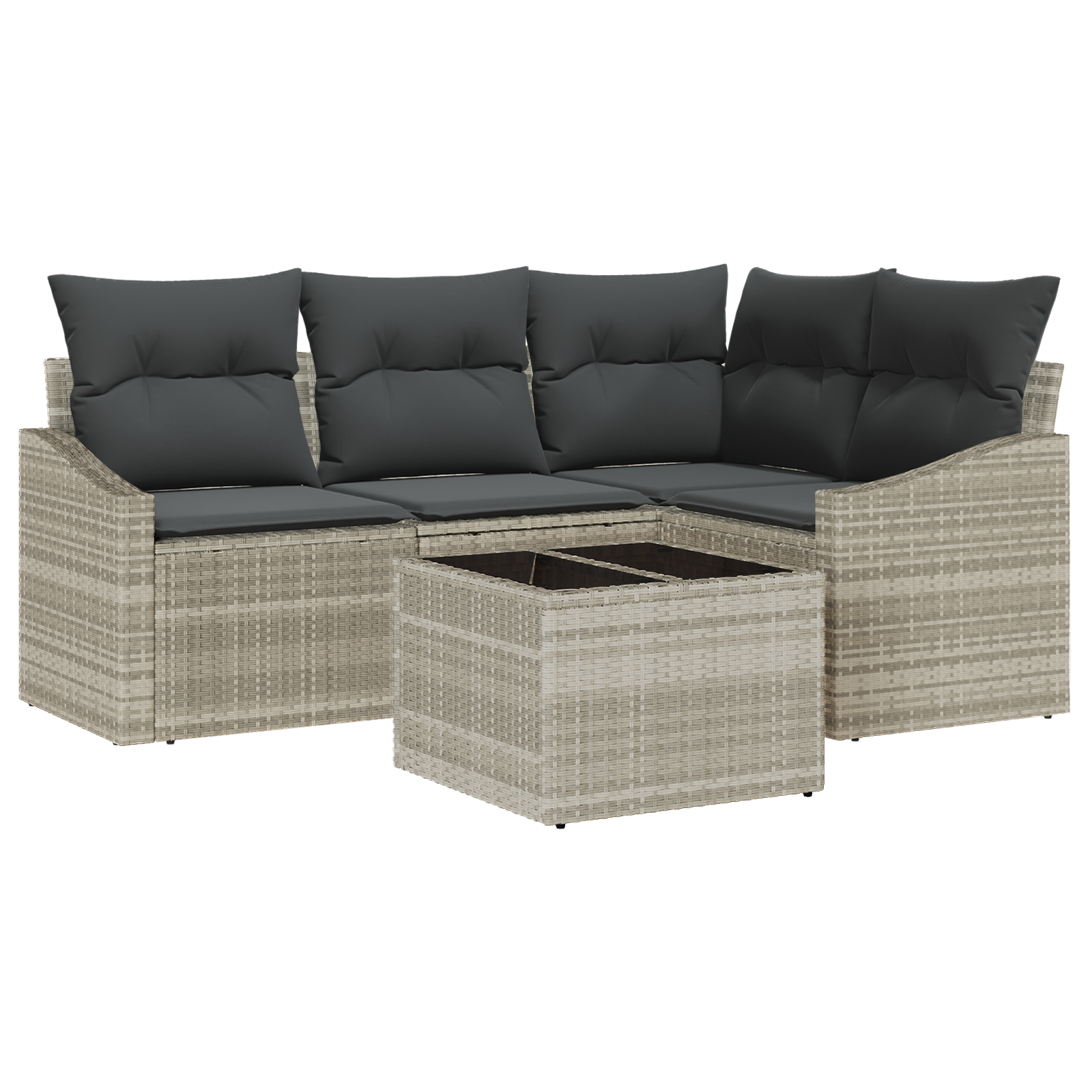 Set de Sofa pentru Grădină de 5 Piese cu Perne Gri din Poli Rattan GartenMobel Dekor