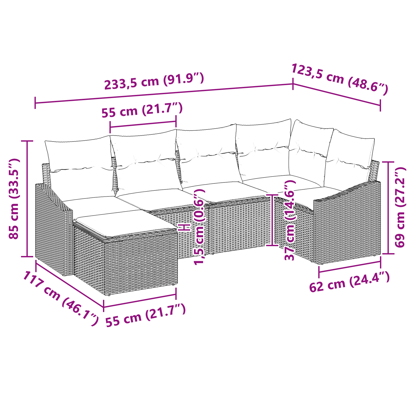 Set Canapea Grădină cu 6 Piese și Perne Maro Poliratan GartenMobel Dekor