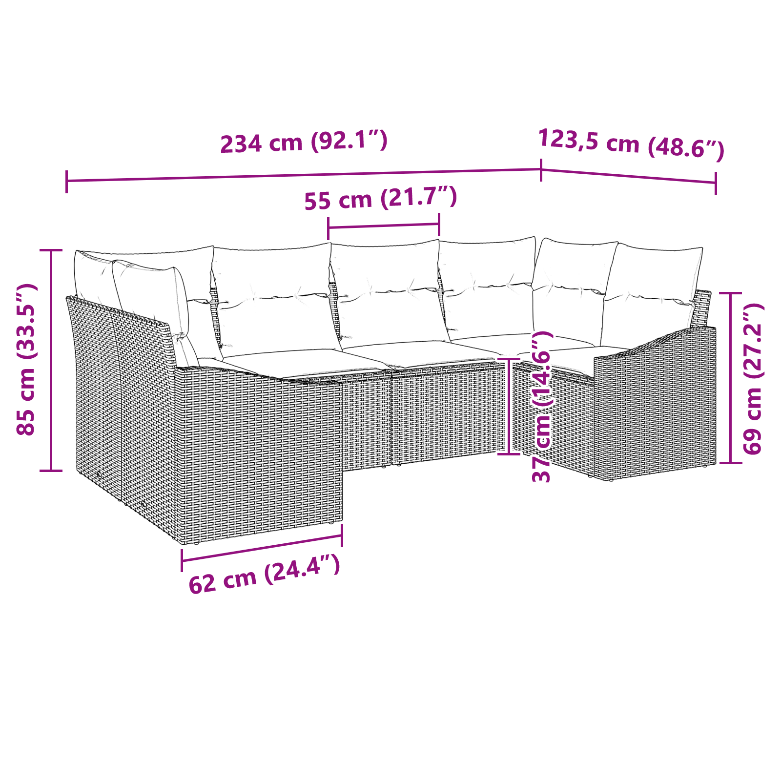 Set canapea de grădină cu perne gri deschis din poli ratan GartenMobel Dekor