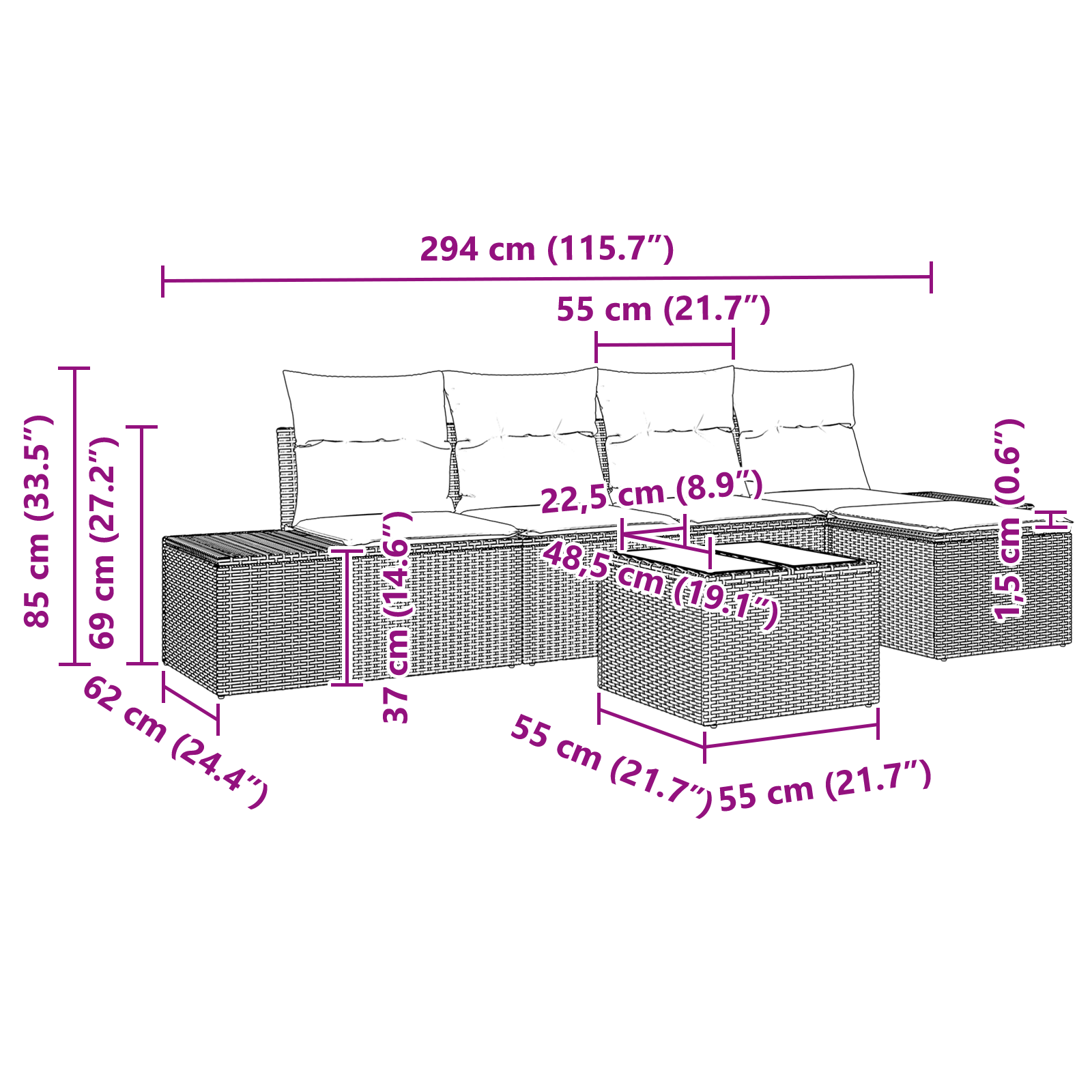 Set canapea grădină de 6 piese cu perne gri din ratan poliesteric GartenMobel Dekor