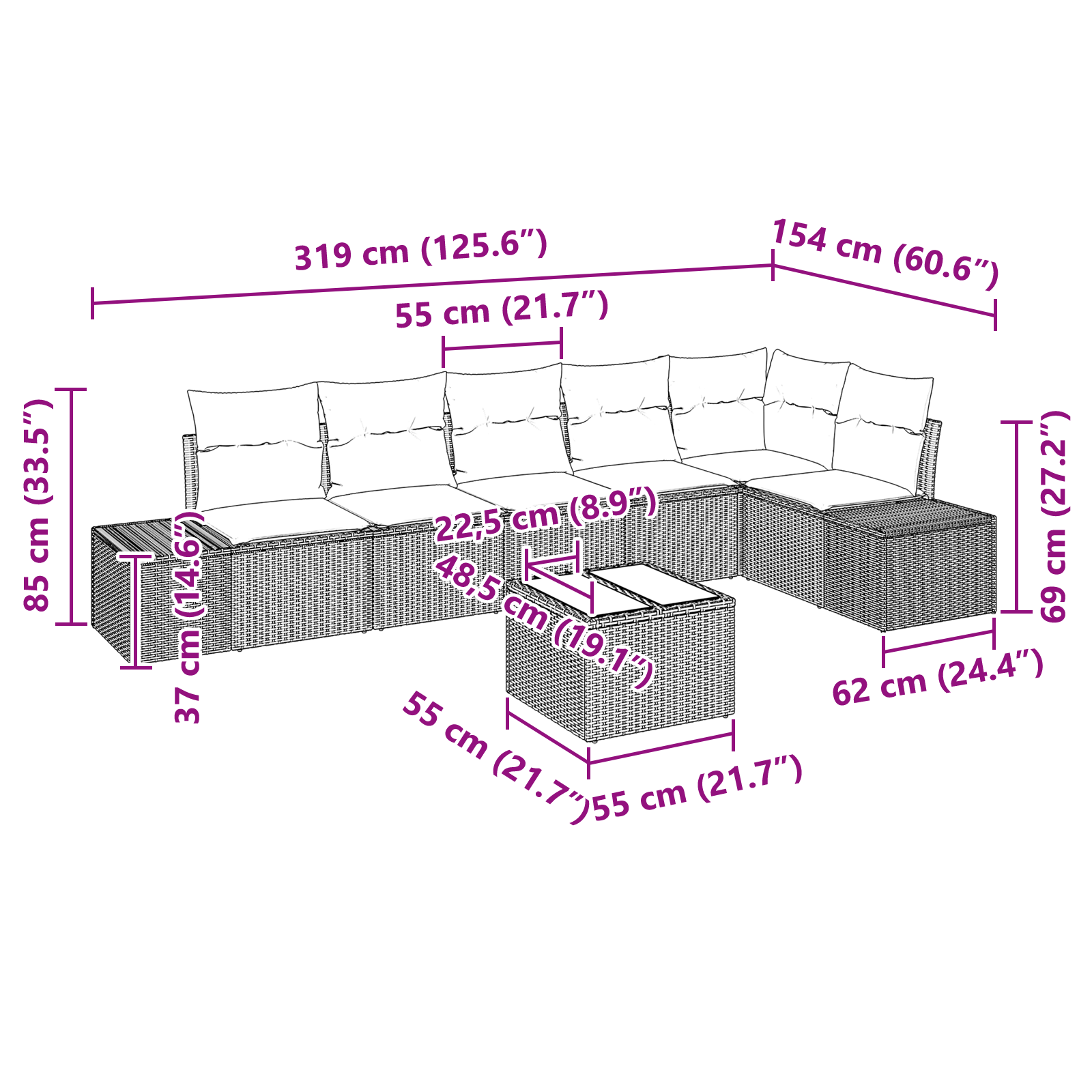 Set de Canapea Grădină cu Perne Gri Ratan Poli GartenMobel Dekor